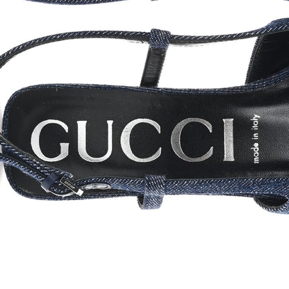 Gucci Denim GG Monogram Malaga Kid Crystal Square G 35mm Slingback Pumps 40 Blue 8 of 9