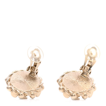 Chanel Pearl Crystal CC Round Clip On Earrings Gold 3 of 4