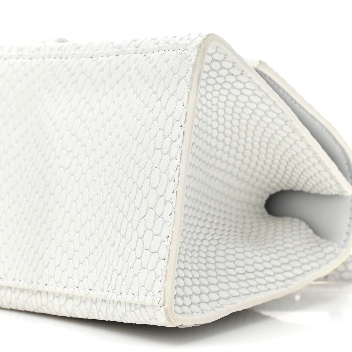 Matte Calfskin Snake Embossed Tonal B Small Hourglass Top Handle Bag Optic White