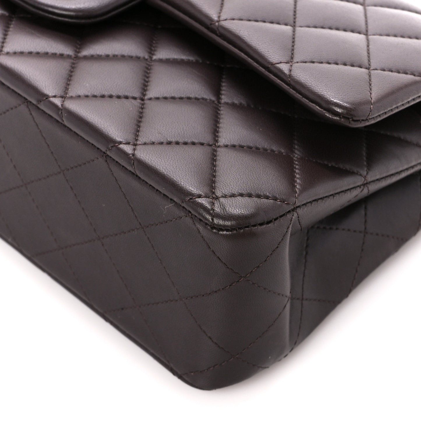 Lambskin Quilted Medium Double Flap Dark Brown