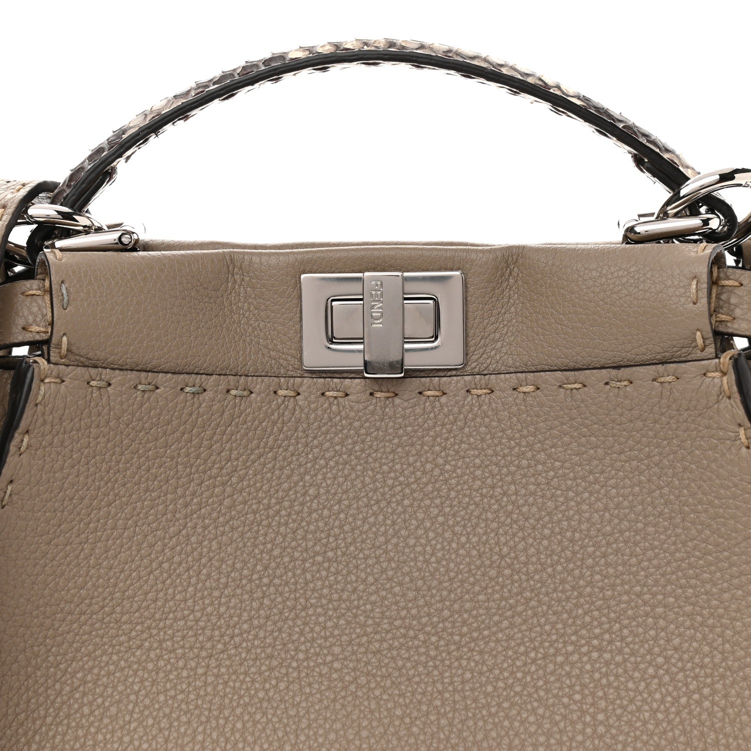 Fendi Cuoio Romano Snakeskin Selleria Mini Peekaboo Iconic Satchel Corda White 8 of 11
