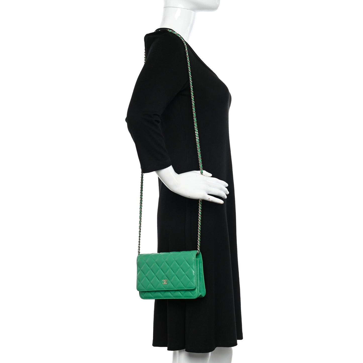 Lambskin Quilted Wallet On Chain WOC Green