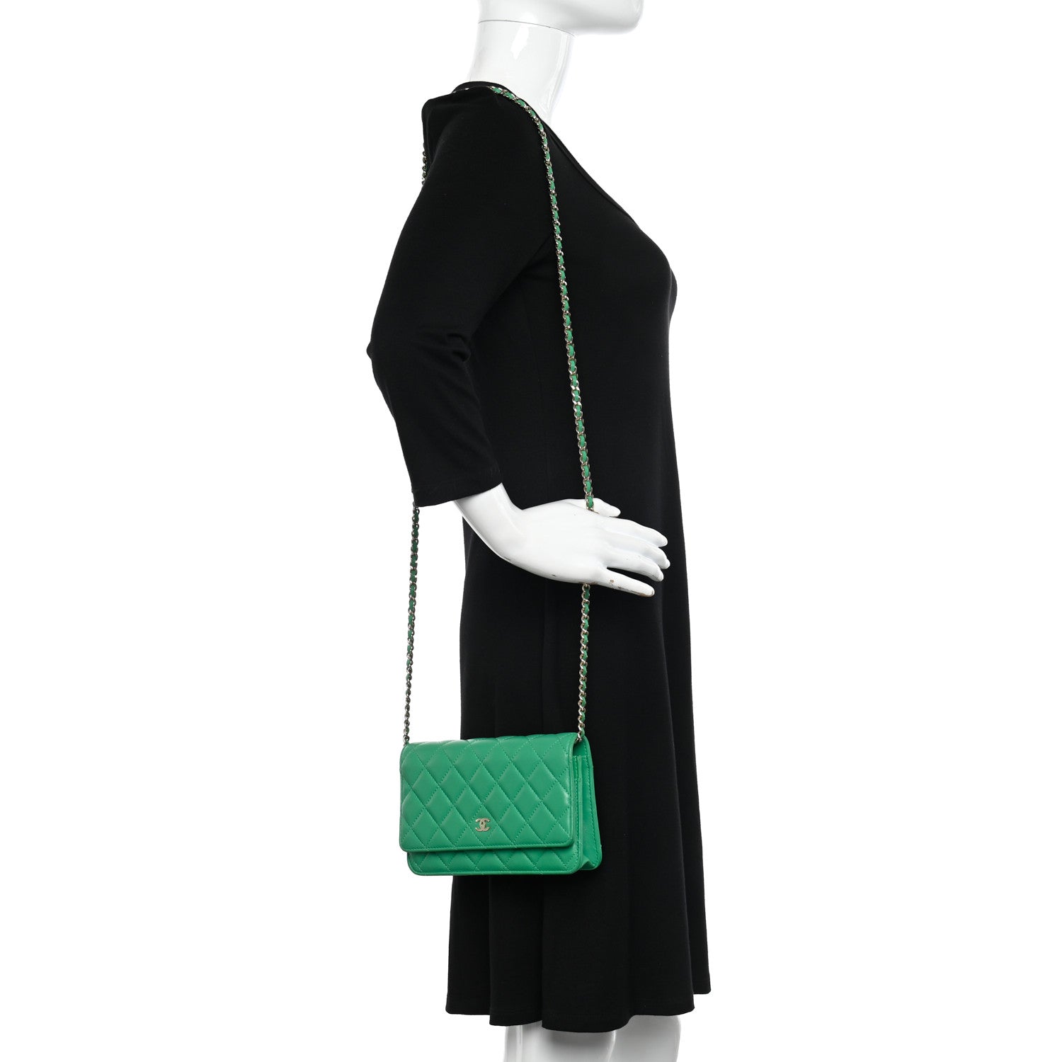 Chanel Lambskin Quilted Wallet On Chain WOC Green 2 of 12
