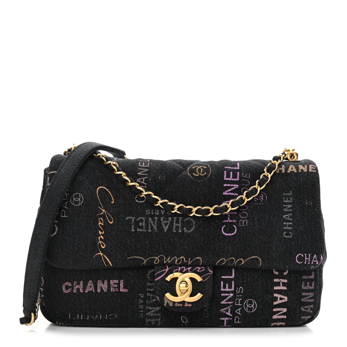 Denim Quilted Denim Mood Large Flap Black Multicolor
