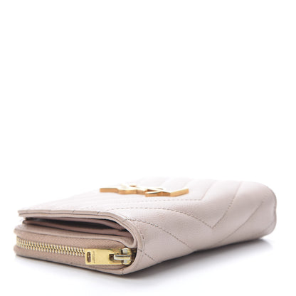 Saint Laurent Grain De Poudre Matelasse Chevron Monogram Compact Zip Around Wallet Pink 4 of 11