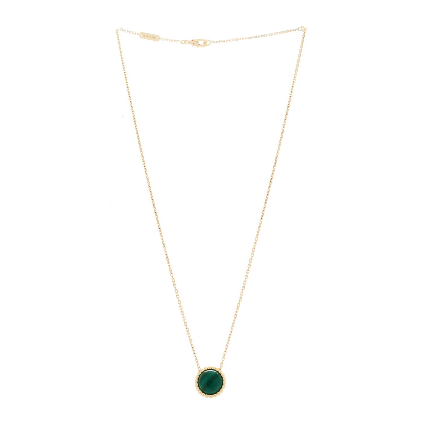 18K Yellow Gold Malachite Perlee Couleurs Pendant Necklace