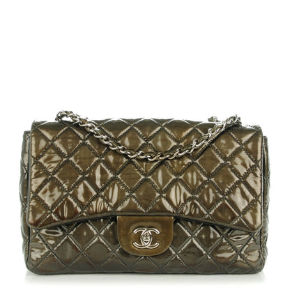Chanel Patent Quilted Jumbo Single Flap Green 1 of 9