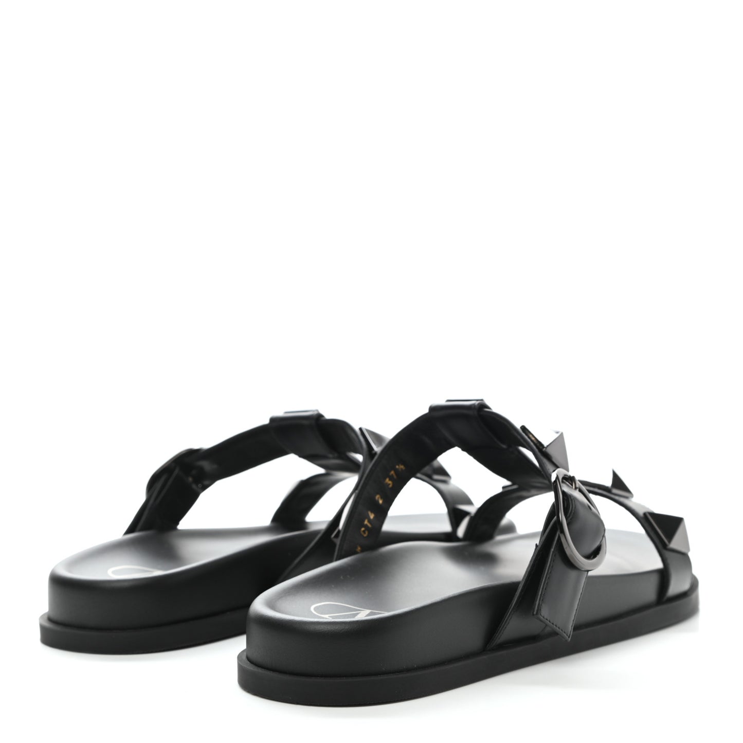 Calfskin Roman Stud Slide Sandals 37.5 Black
