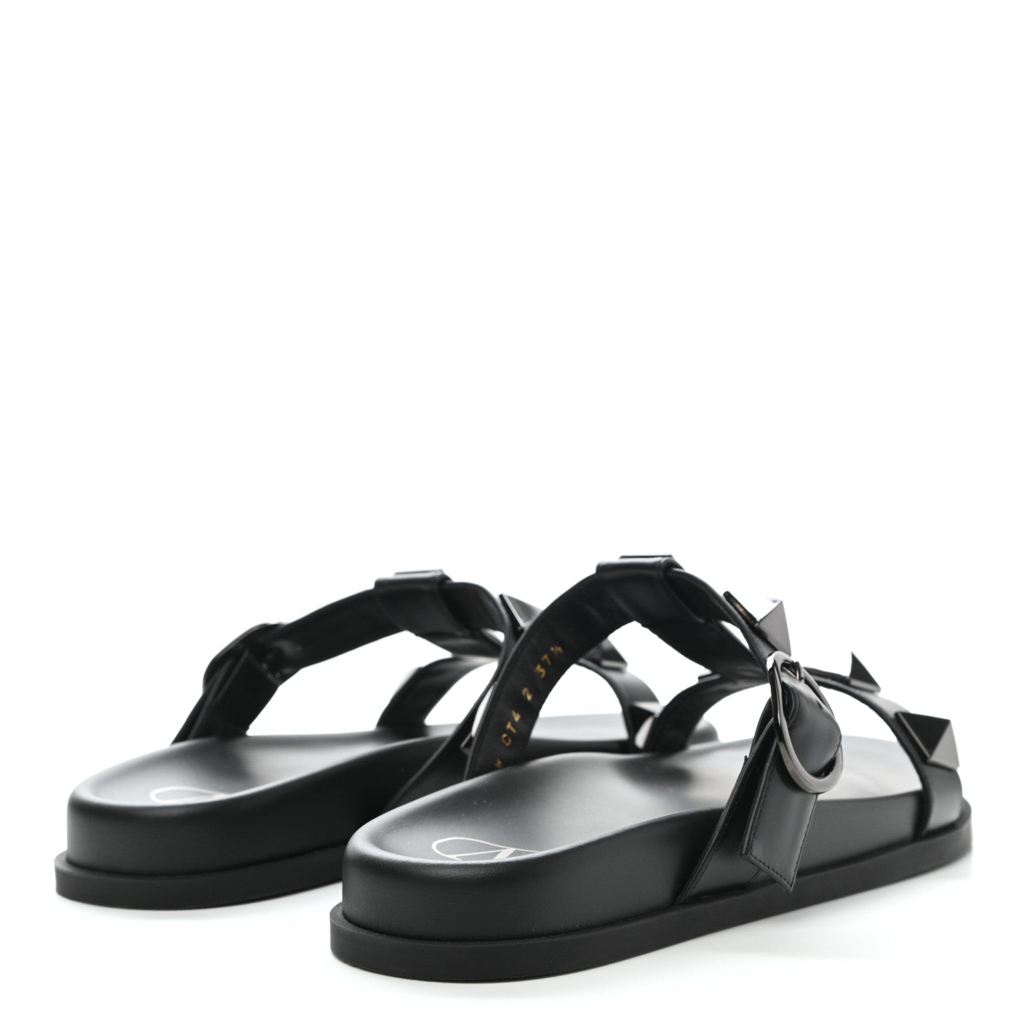 Valentino Garavani Calfskin Roman Stud Slide Sandals 37.5 Black 4 of 9