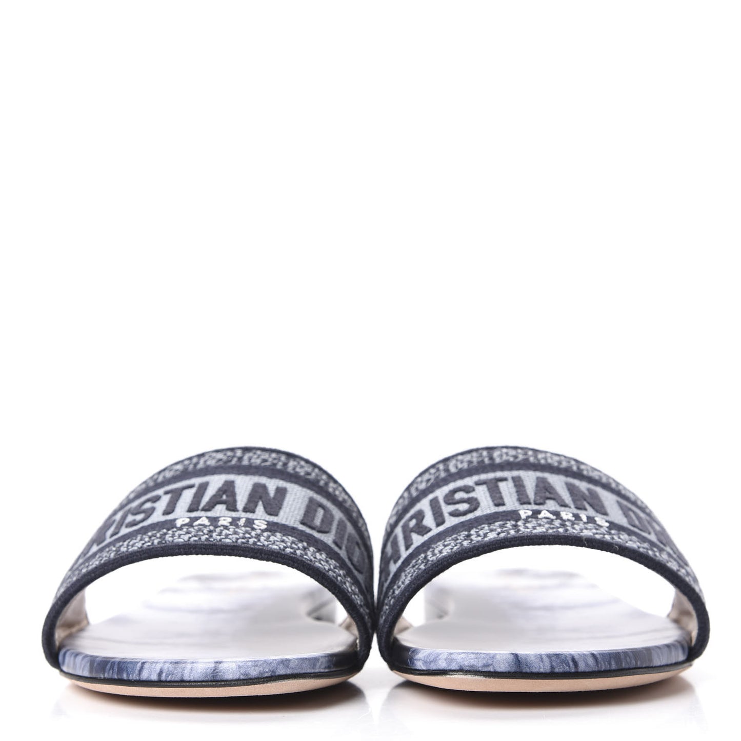 Canvas Tie and Dior Embroidered Dway Flat Slide Sandals 39.5 Denim
