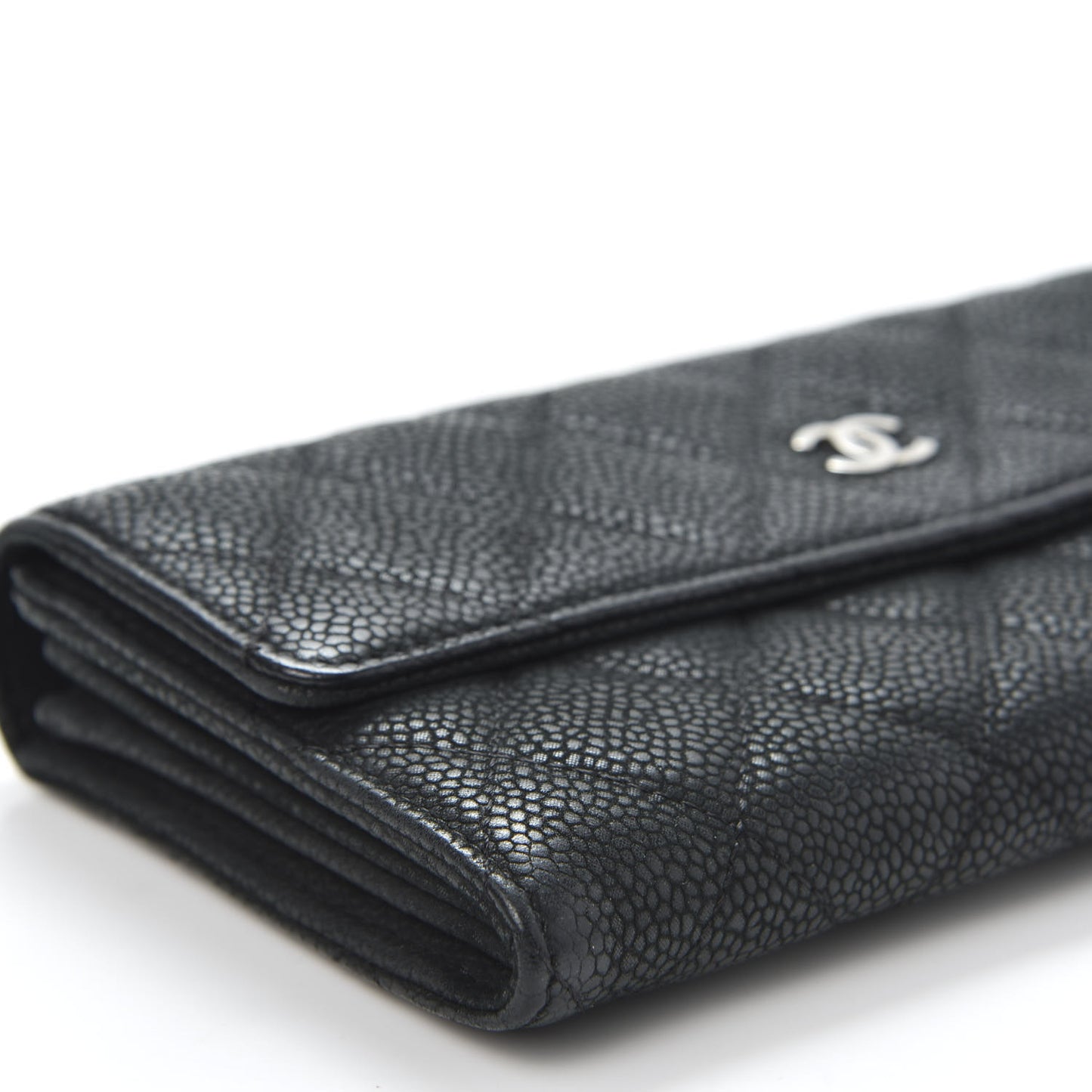 Iridescent Caviar Quilted Large Flap Wallet Black