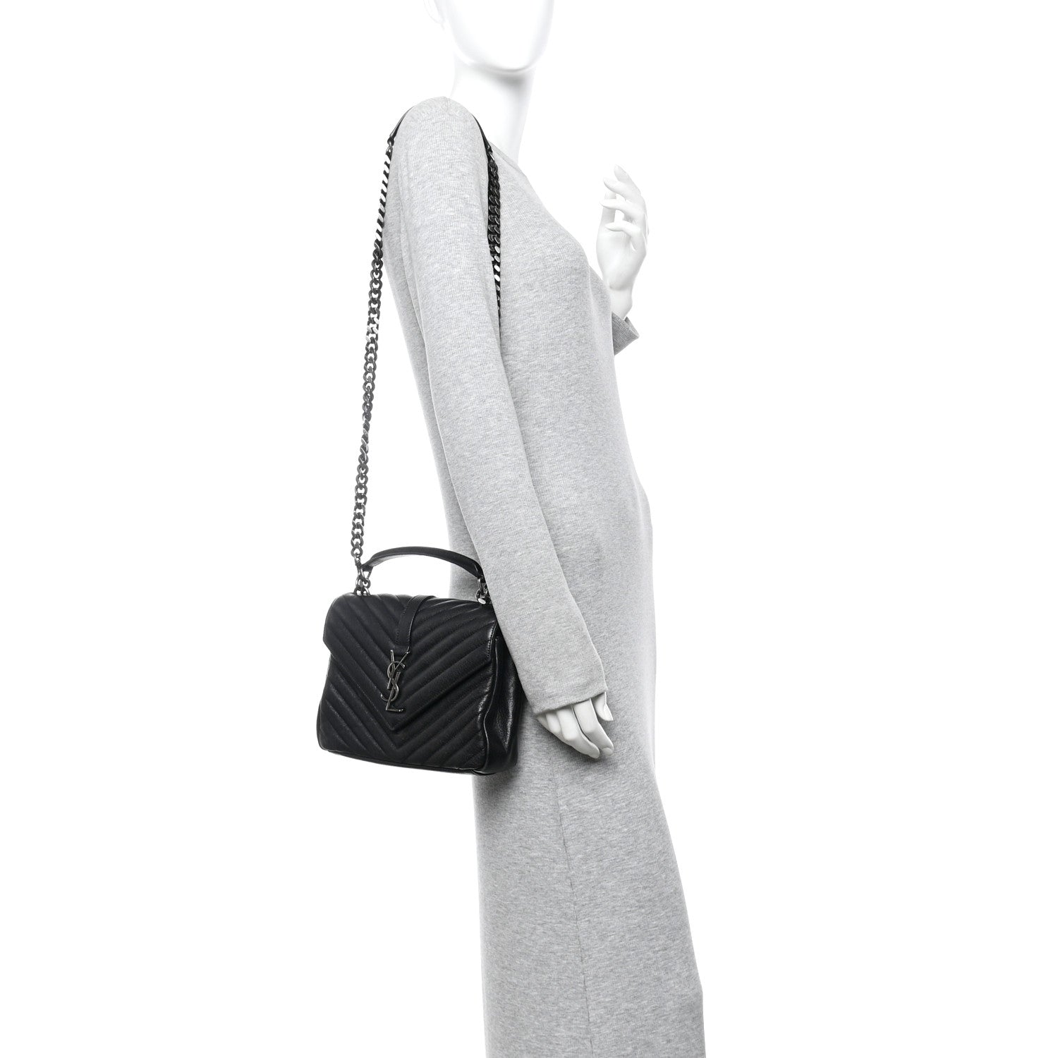 Saint Laurent Sheepskin Matelasse Chevron Monogram Medium College Bag Black 2 of 9