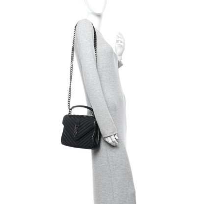 Saint Laurent Sheepskin Matelasse Chevron Monogram Medium College Bag Black 2 of 9