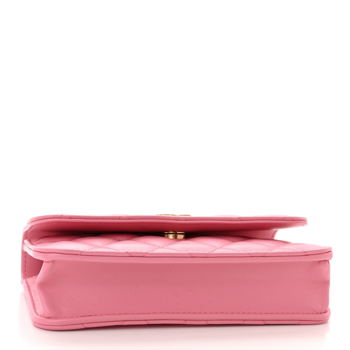 Lambskin Quilted Top Handle Phone Holder With Chain Pink