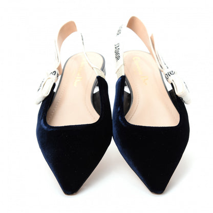 Christian Dior Velvet Ribbon J'Adoir Slingback Ballet Flats 37 Deep Blue 5 of 11