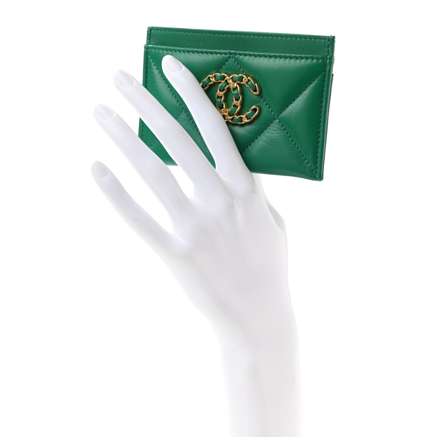 Chanel Lambskin Quilted Chanel 19 Card Holder Green 2 of 8