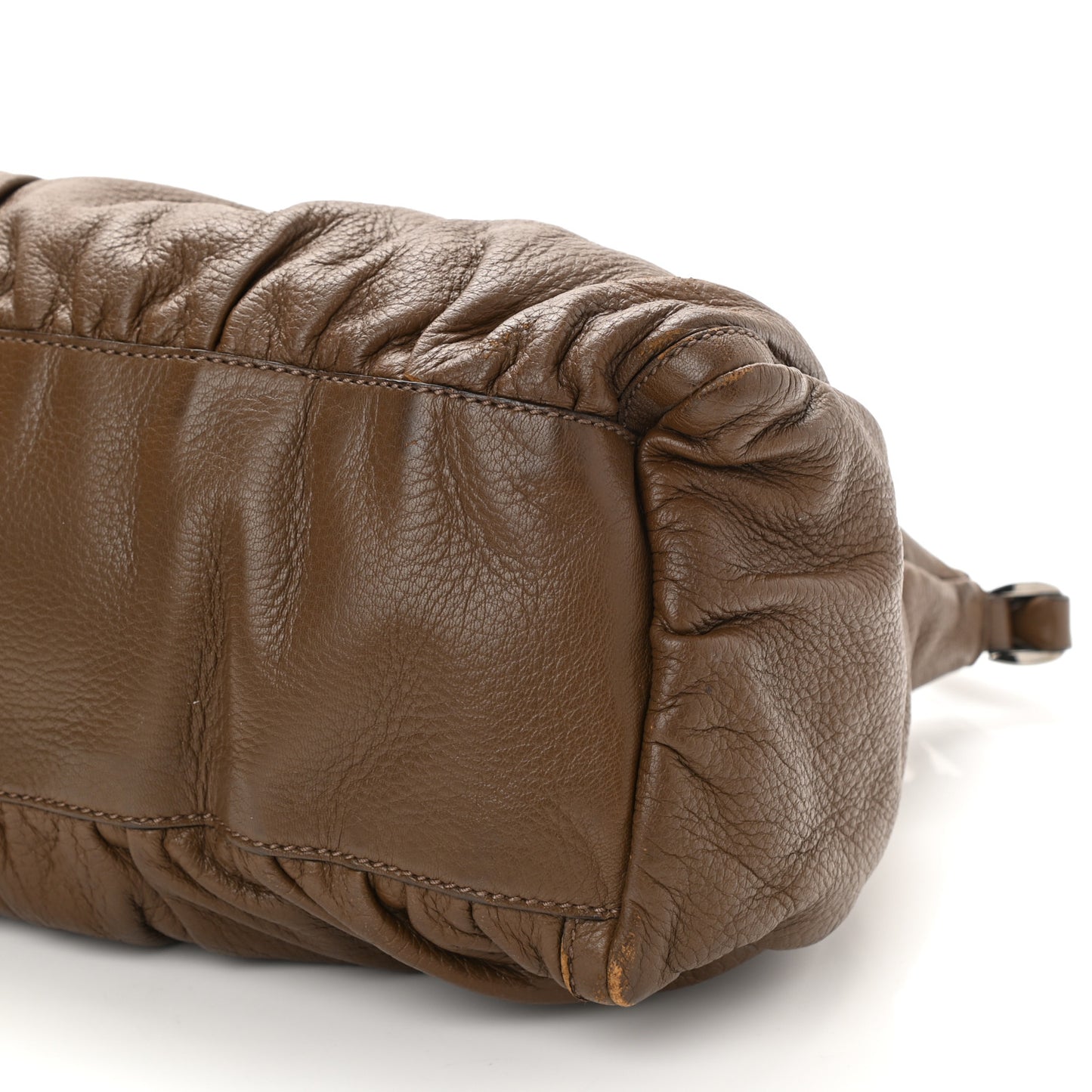 Calfskin Large D Gold Ring Shoulder Bag Brown