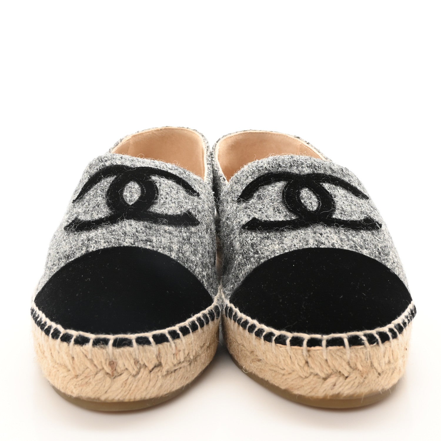 Chanel Wool Velvet CC Espadrilles 40 Grey Black 3 of 10