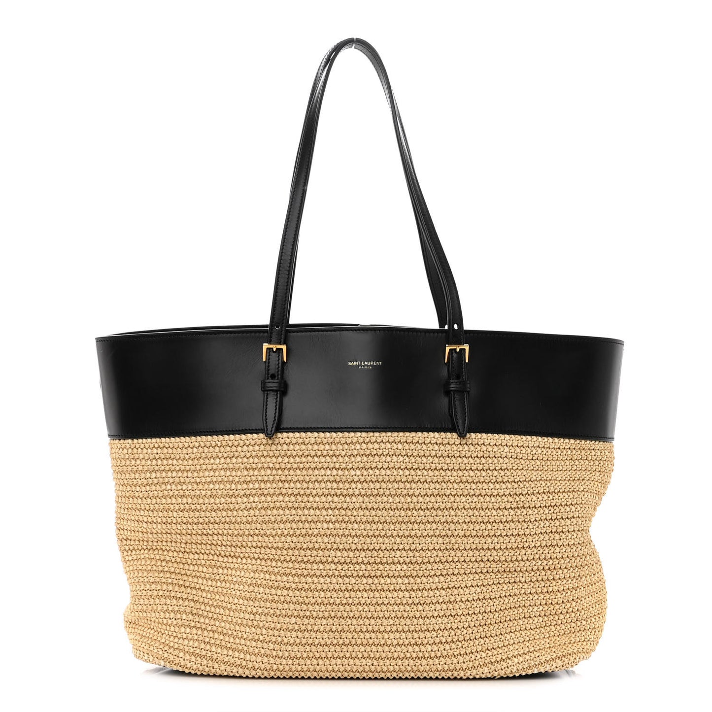 Calfskin Raffia Medium Shopper Tote Naturale Black Naturale Black