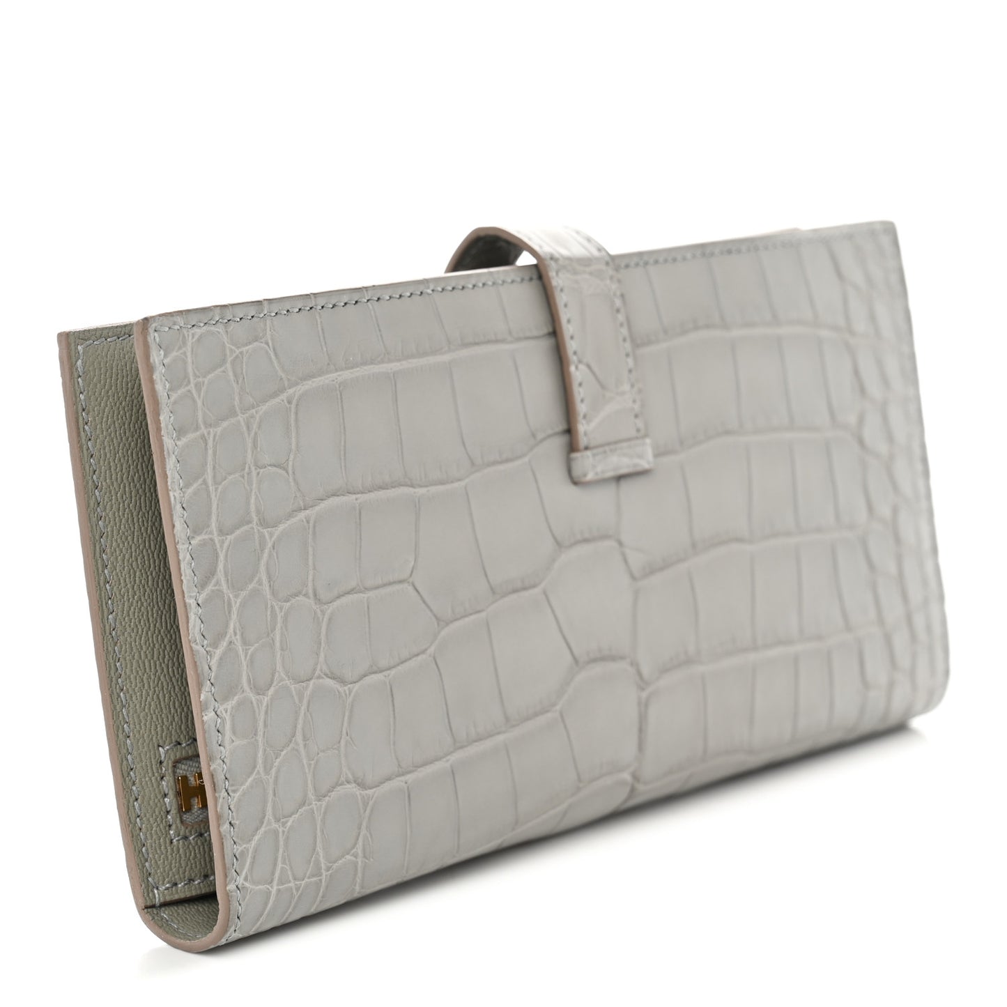 Matte Alligator Bearn Gusset Wallet Gris Perle