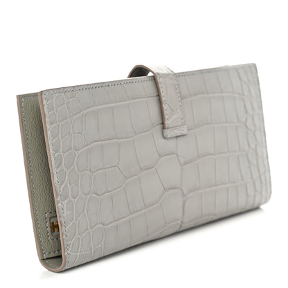 Hermes Matte Alligator Bearn Gusset Wallet Gris Perle 3 of 8