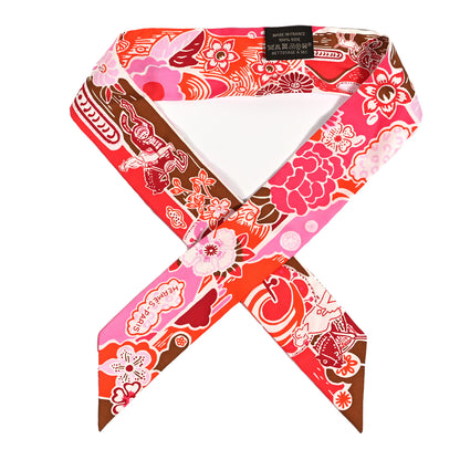 Hermes Silk Bingata Twilly Fuchsia Corail Brun 1 of 4