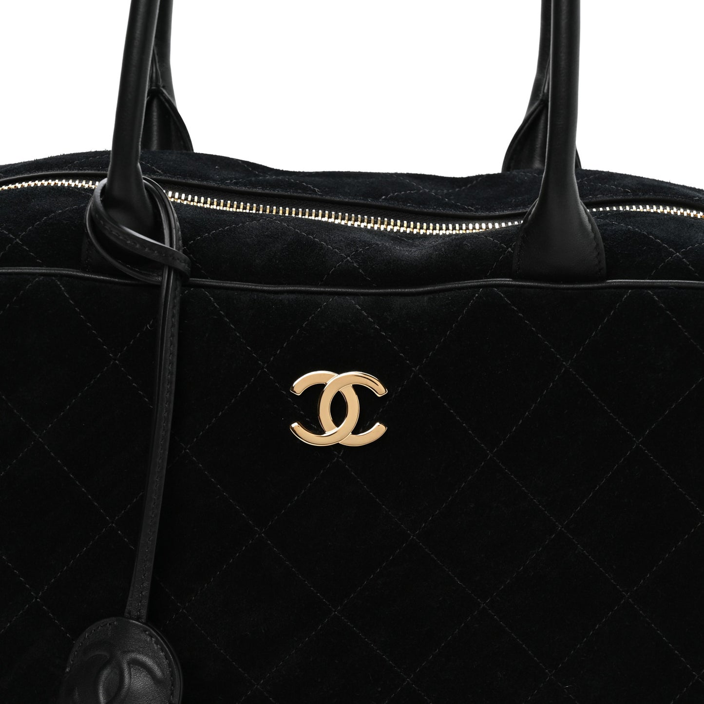 Suede Calfskin Large Perfect Bowling Bag Black