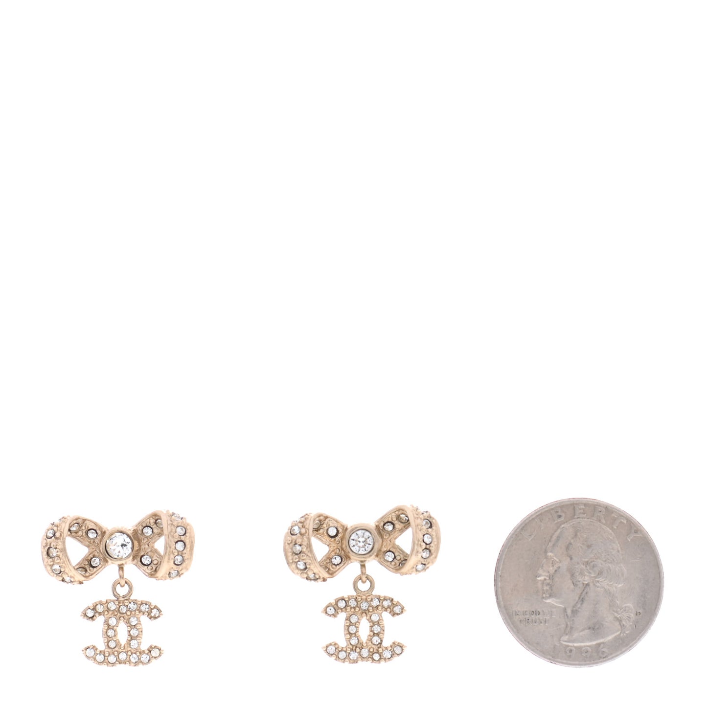Crystal CC Bow Drop Earrings Gold