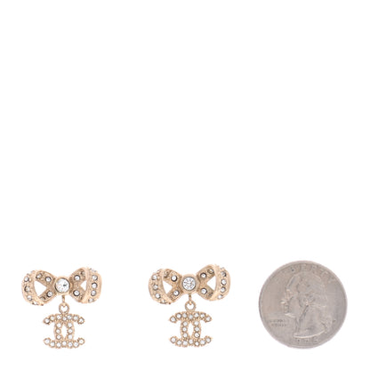Chanel Crystal CC Bow Drop Earrings Gold 2 of 5