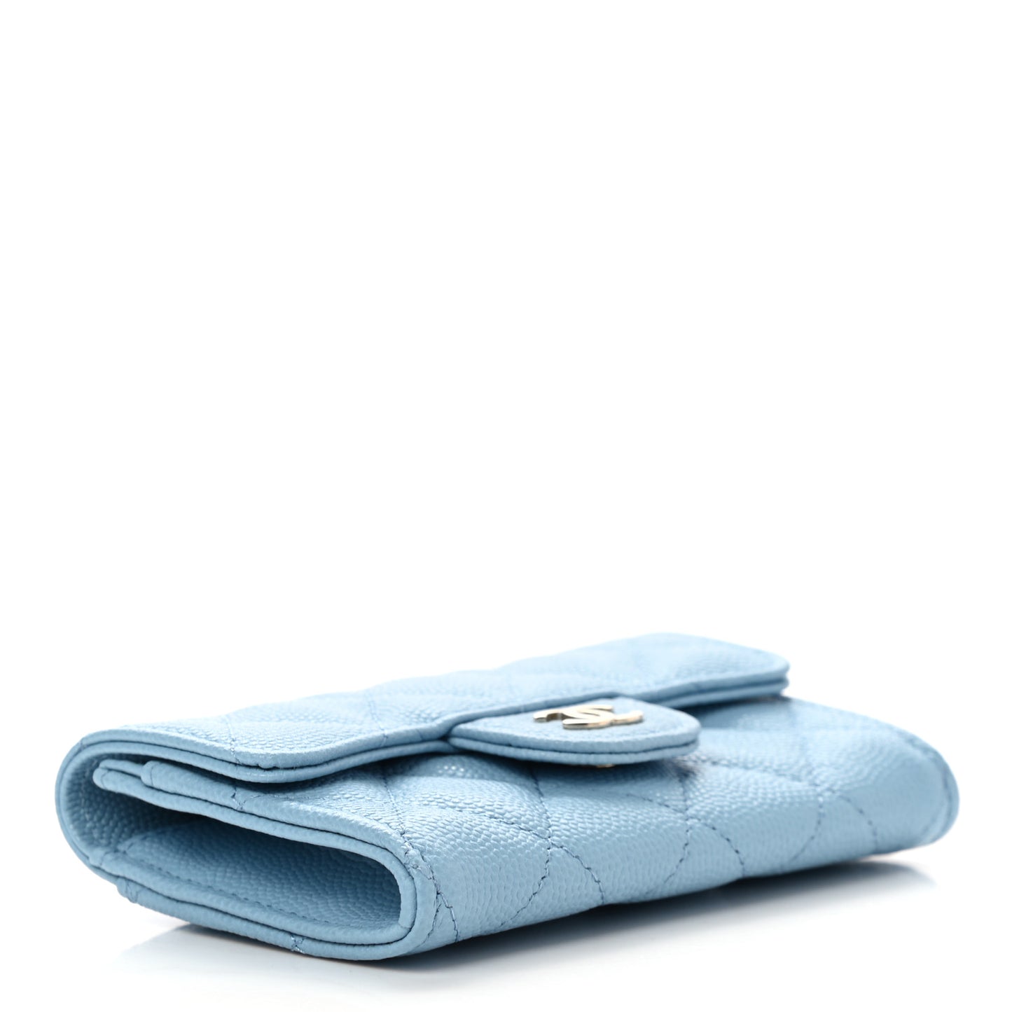 Caviar Quilted Flap Card Holder Wallet Light Blue