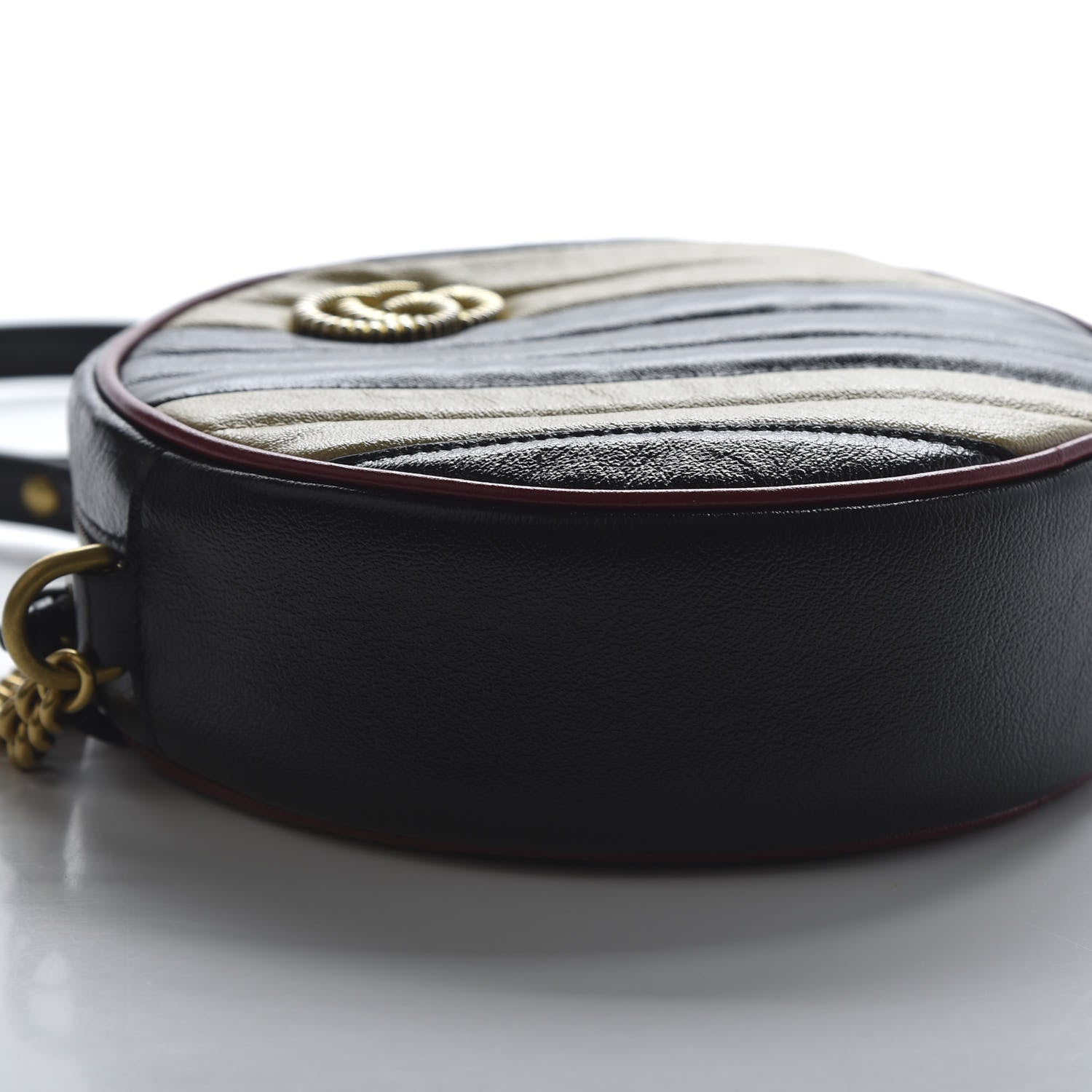 Gucci Azalea Calfskin Matelasse Diagonal Patchwork Mini Torchon GG Marmont Round Shoulder Bag Black Beige Romantic Cerise 6 of 10
