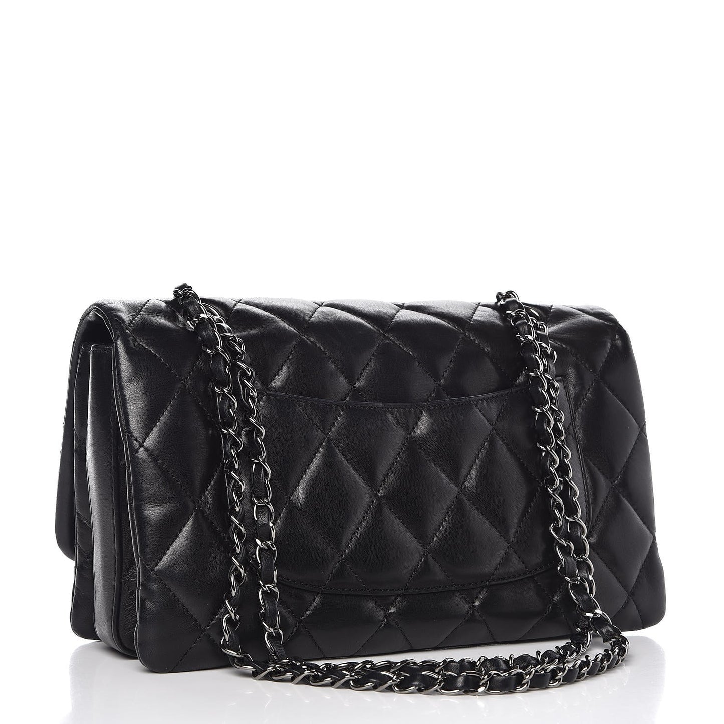 Lambskin Quilted 3 Accordion Flap Bag Black