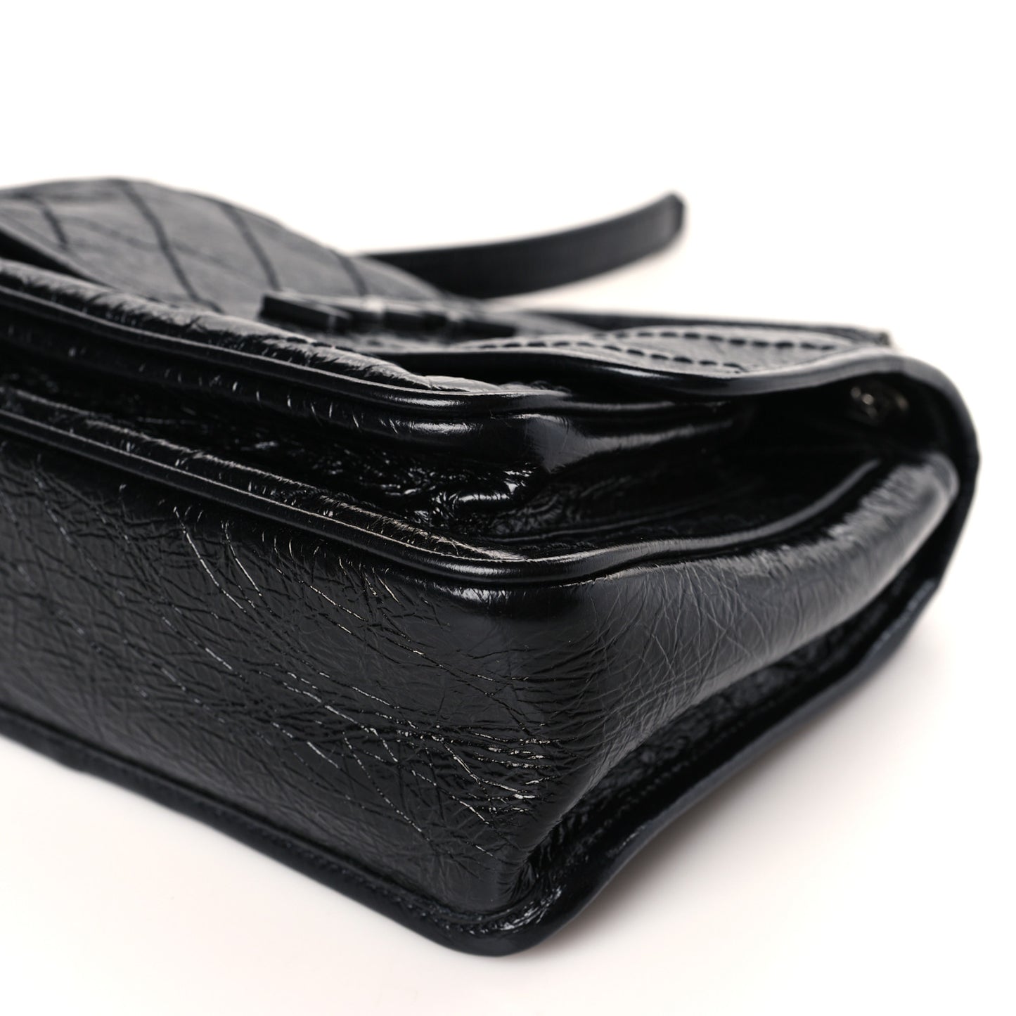 Crinkled Calfskin Matelasse Monogram Baby Niki Chain Satchel Black