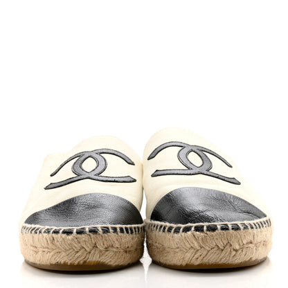 Chanel Iridescent Goatskin CC Espadrille Mules 40 Ivory Black 2 of 10