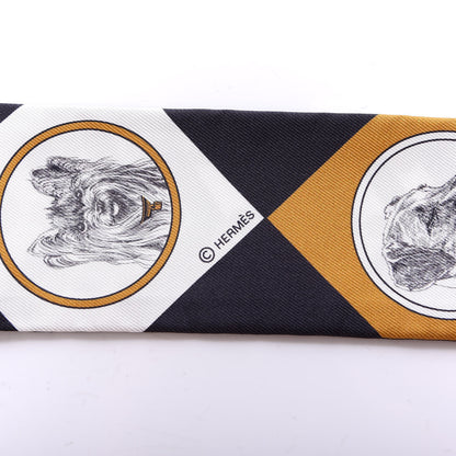 Hermes Silk Colliers Et Chiens Twilly Black Gold White 3 of 4