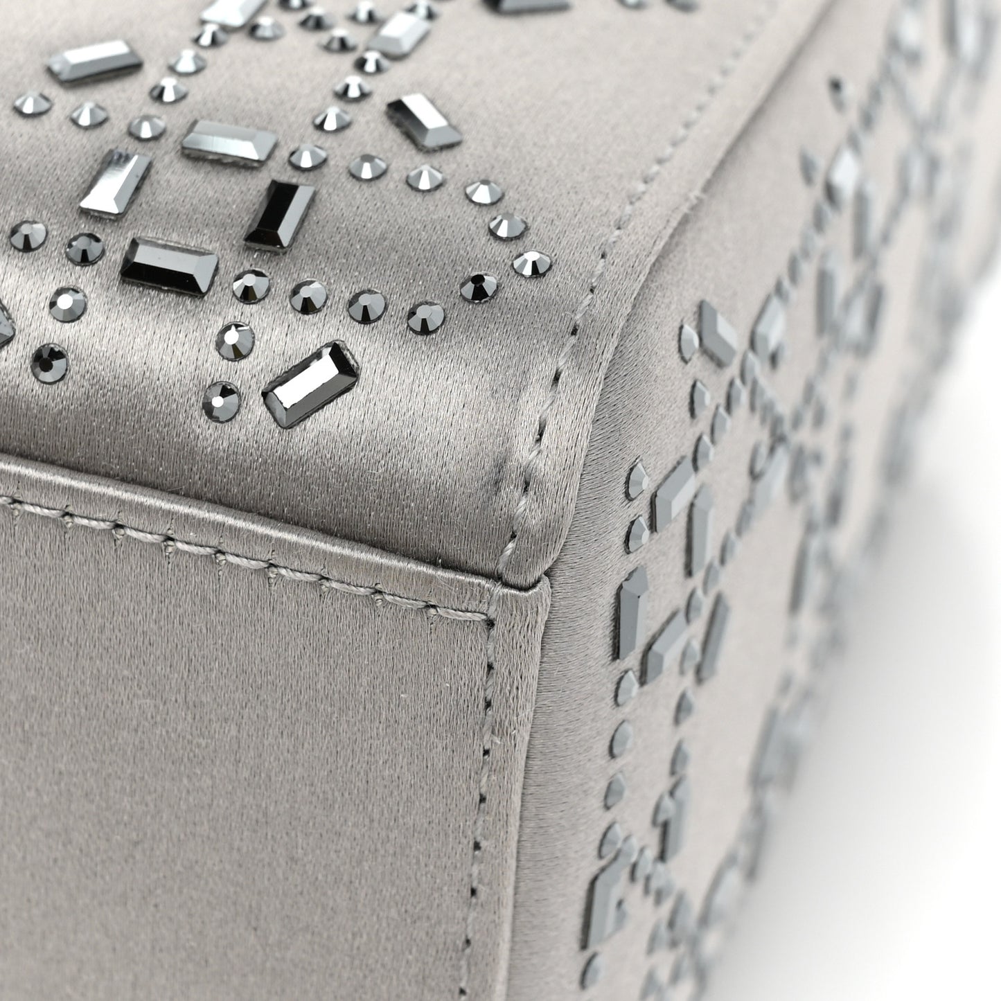 Satin Crystal Cannage Mini Lady Dior Gray