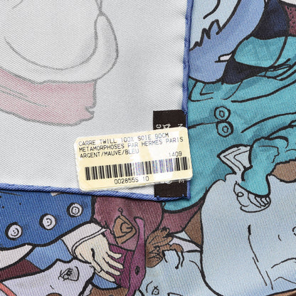 Hermes Silk Metamorphoses Par Paris Scarf 90 Argent Mauve Bleu 5 of 9