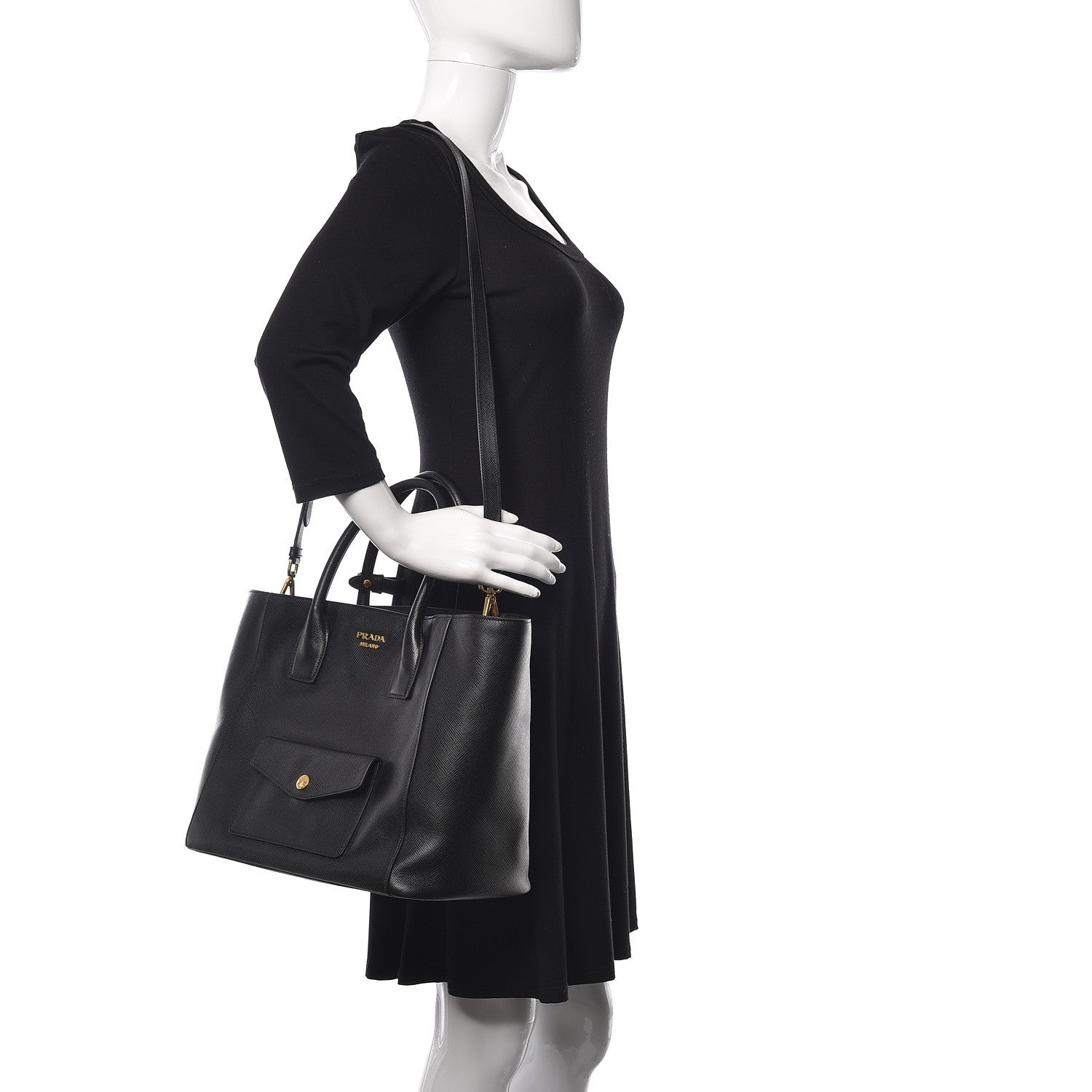 Prada Saffiano Cuir Front Pocket Tote Black 2 of 20