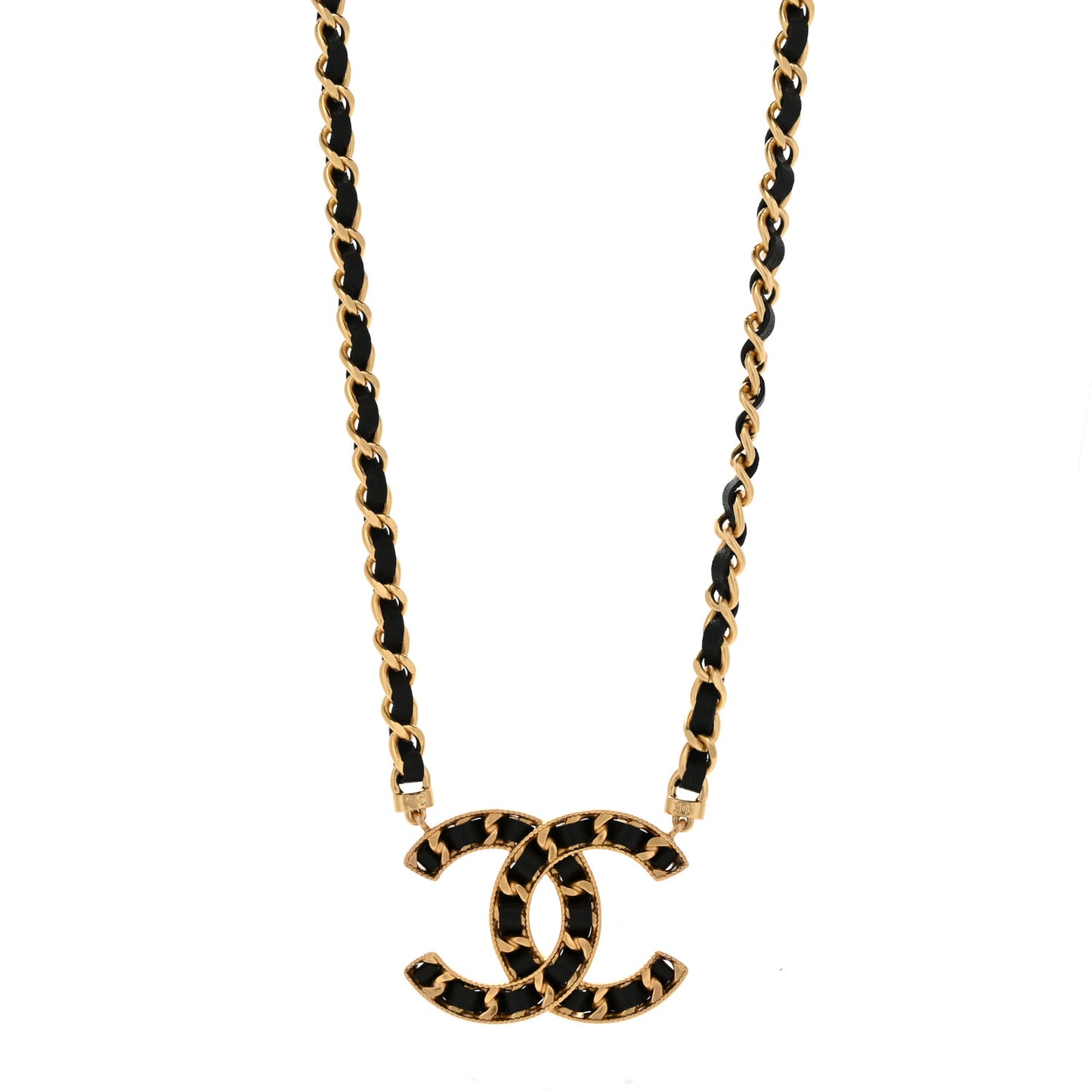 Metal Lambskin CC Buckle Up Necklace Black Gold