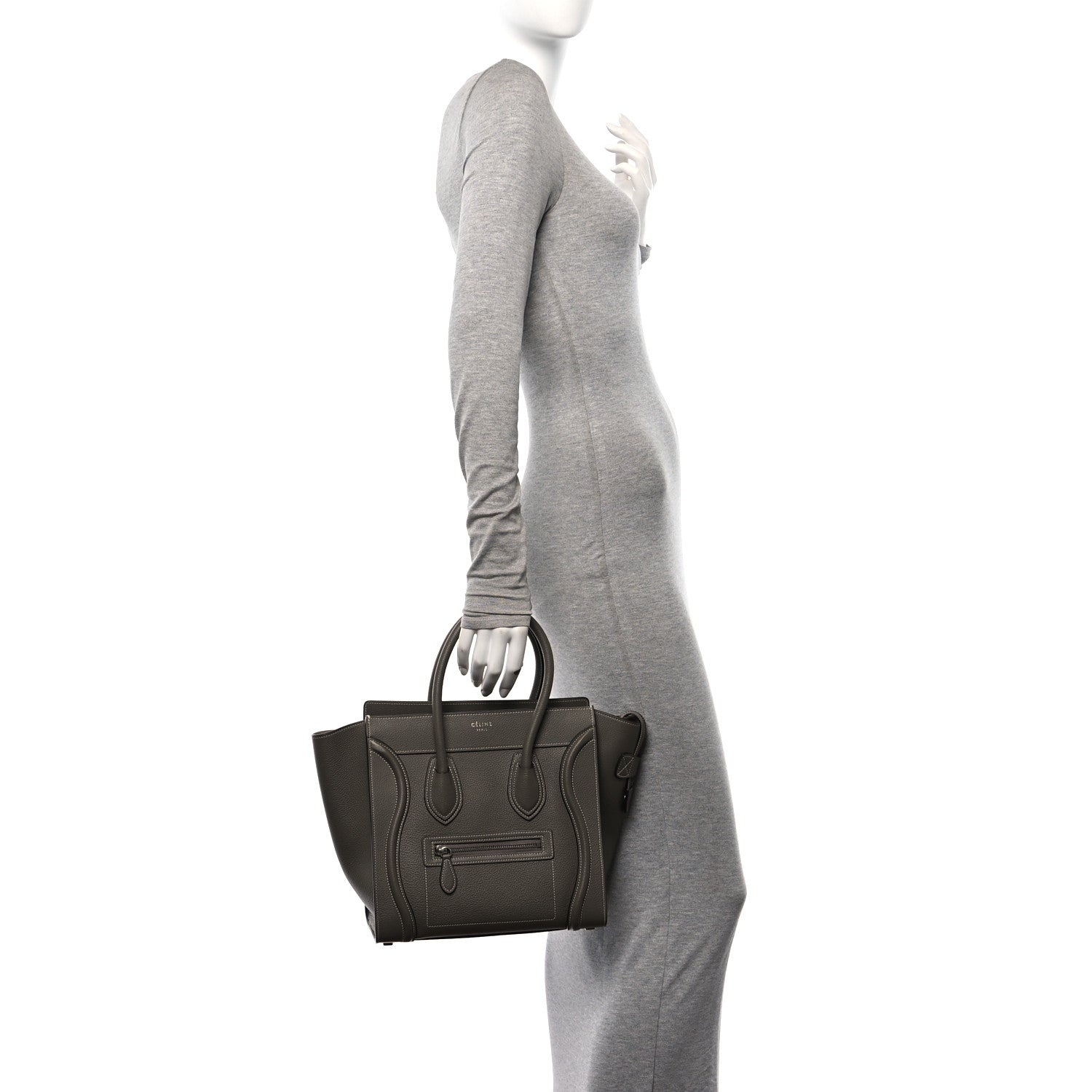 Celine Drummed Calfskin Micro Luggage Souris 2 of 10
