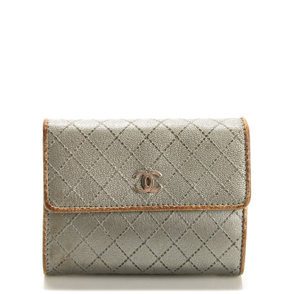 Chanel Metallic Calfskin Diamond Stitched Card Holder Wallet Silver Gold 1 of 8