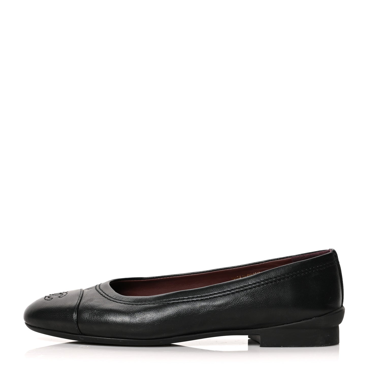Lambskin Cap Toe Uniform Ballerina Flats 37.5 Black