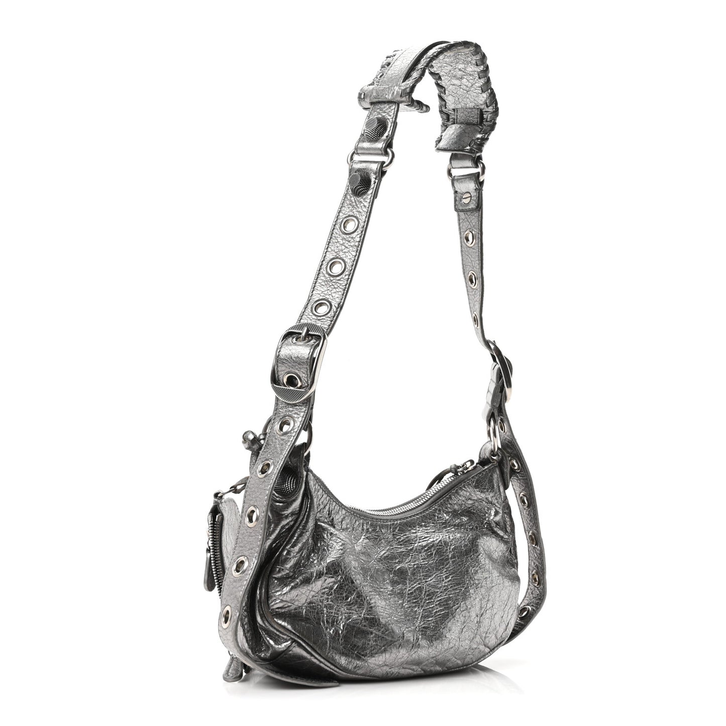 Metallic Agneau Arena Le Cagole Shoulder Bag XS Silver
