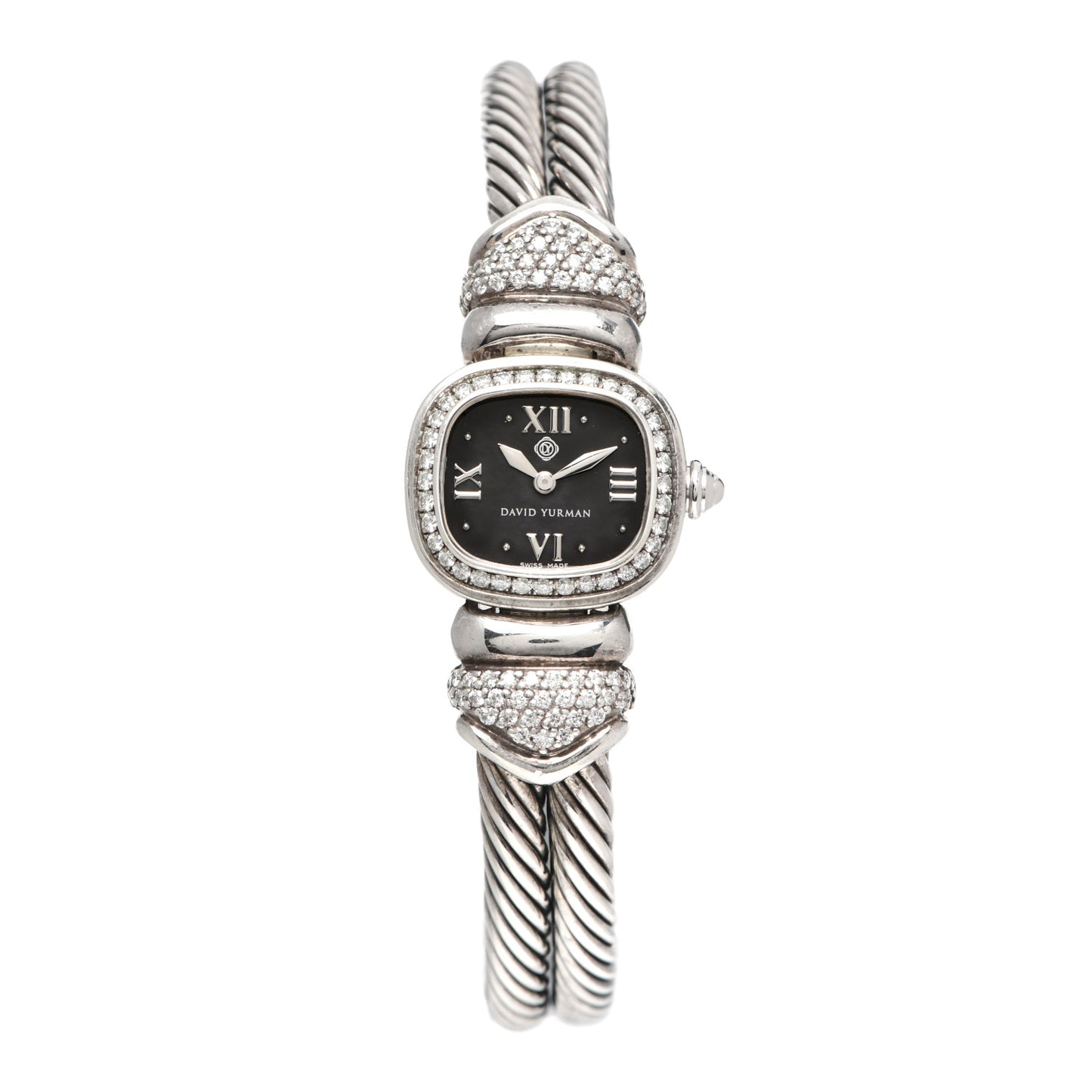 Sterling Silver Diamond Bezel 31mm Classic Cable Quartz Watch Black