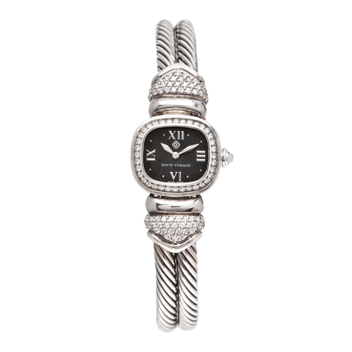 David Yurman Sterling Silver Diamond Bezel 31mm Classic Cable Quartz Watch Black 1 of 5