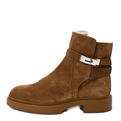 Hermes Velvet Womens Follow Low Boots 39.5 Brun Fume 1 of 7