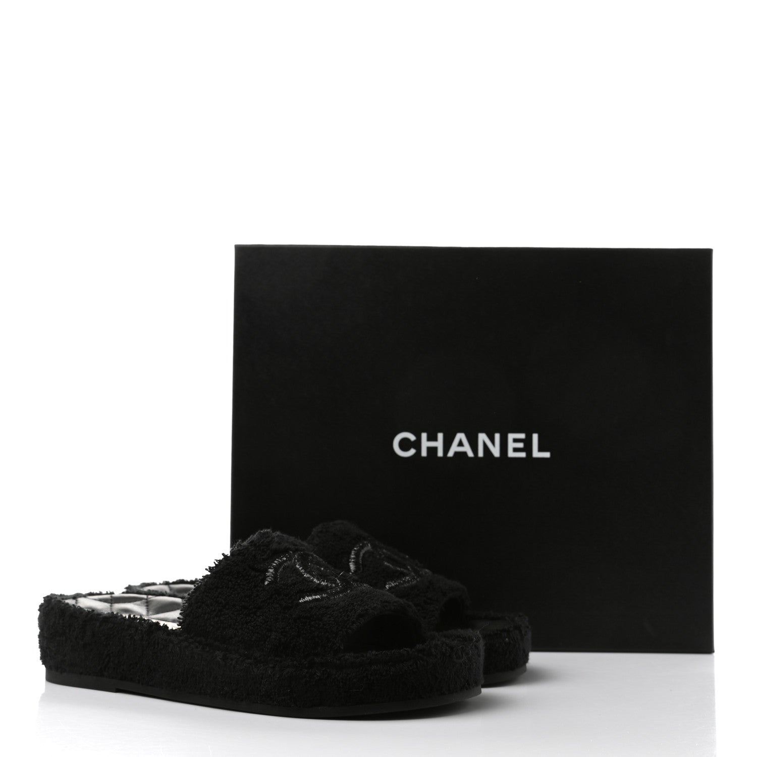 Chanel Terry Cloth Lambskin CC Sandals 36 Black 9 of 9
