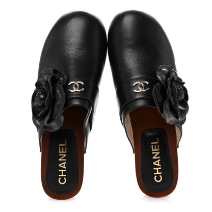 Chanel Calfskin Camellia Clogs 37 Black 2 of 12