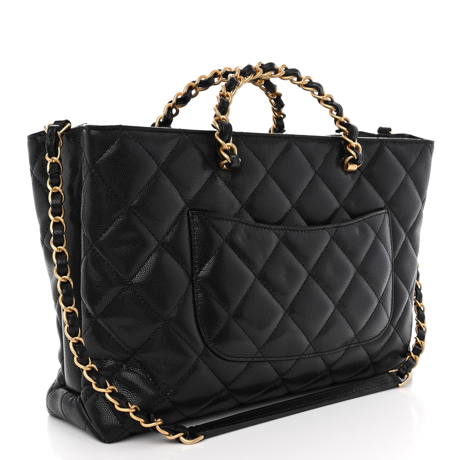 Chanel Shiny Caviar Quilted Chain Handle Shopping Tote Black 3 of 12