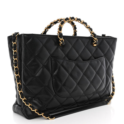 Chanel Shiny Caviar Quilted Chain Handle Shopping Tote Black 3 of 12